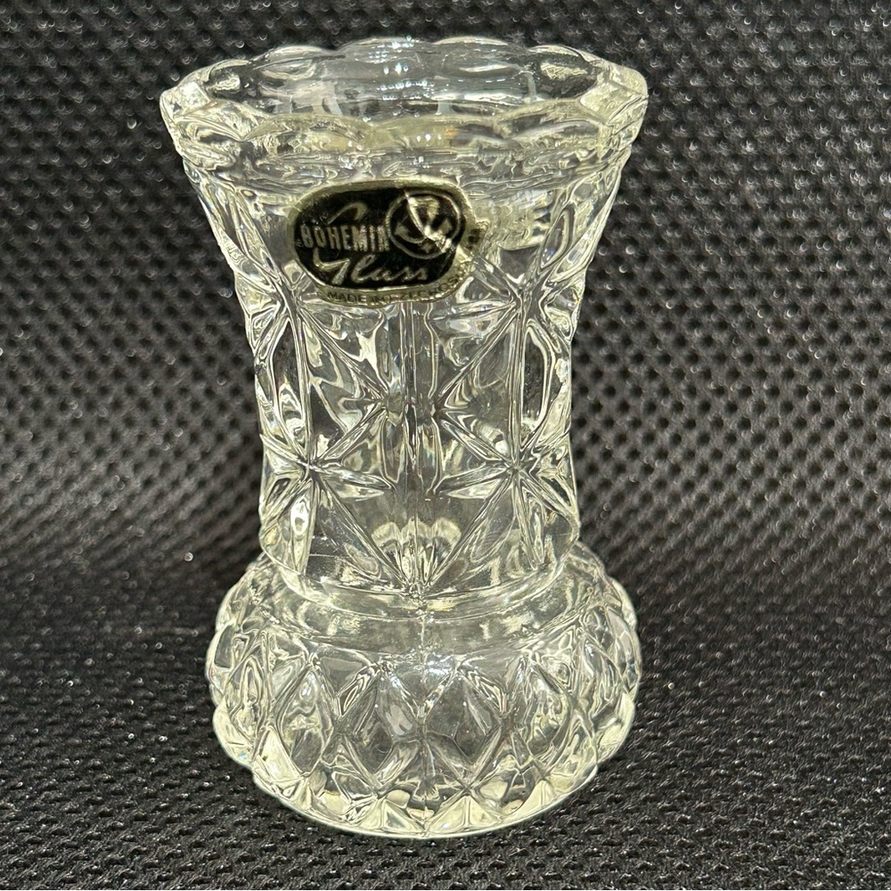 VTG Bohemian Glass 3 1/4” tall Toothpick Holder w/ tag
